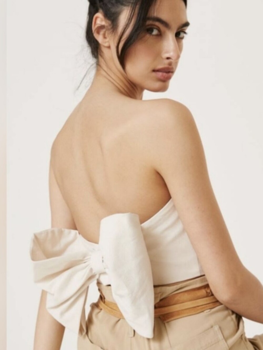 NWT Anthropologue Strapless Cream Bow-Back Crop Top